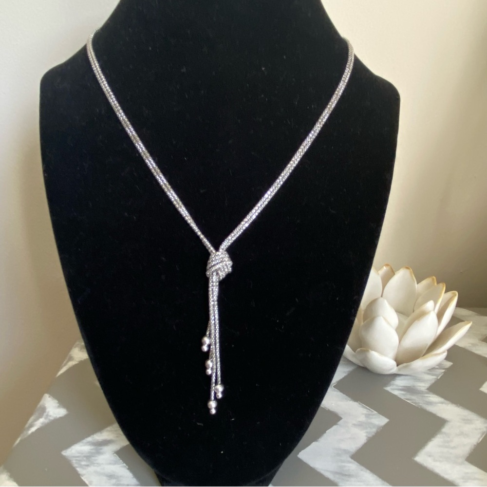 Sterling Silver Double Chain Diamond Cut Knot Necklace - Picture 11 of 11